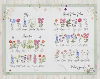 Personalized Birth Flower Blanket, Grandma's Garden