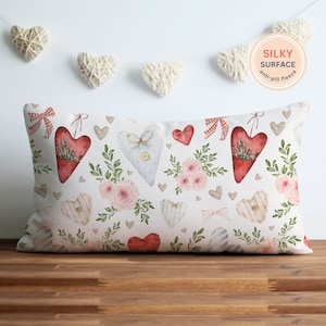 Lumbar Valentine Pillow Cover, Red hearts pillow, Valentine Pillows, Heart Pillow, Love Pillow, Heart Throw Pillow, Valentine Home Decor