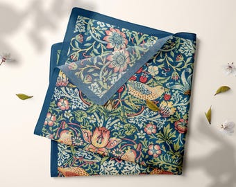 William Morris Strawberry Thief Silk Scarf: Vintage Style Silk Habotai