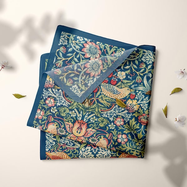 William Morris Strawberry Thief Silk Scarf: Vintage Style Silk Habotai