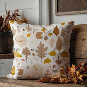 Kürbis, Blätter Herbstkissen, Botanische Kissenbezüge, Herbstblätter Kissen, Herbstkissenbezüge, Herbstkissen, Bauernkissenbezüge