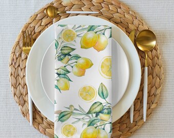 Yellow Lemon Napkins, Citrus Cloth Napkin Set, Watercolor Spring Summer Napkins, Fruit napkins, Lemon Decor Dining Room