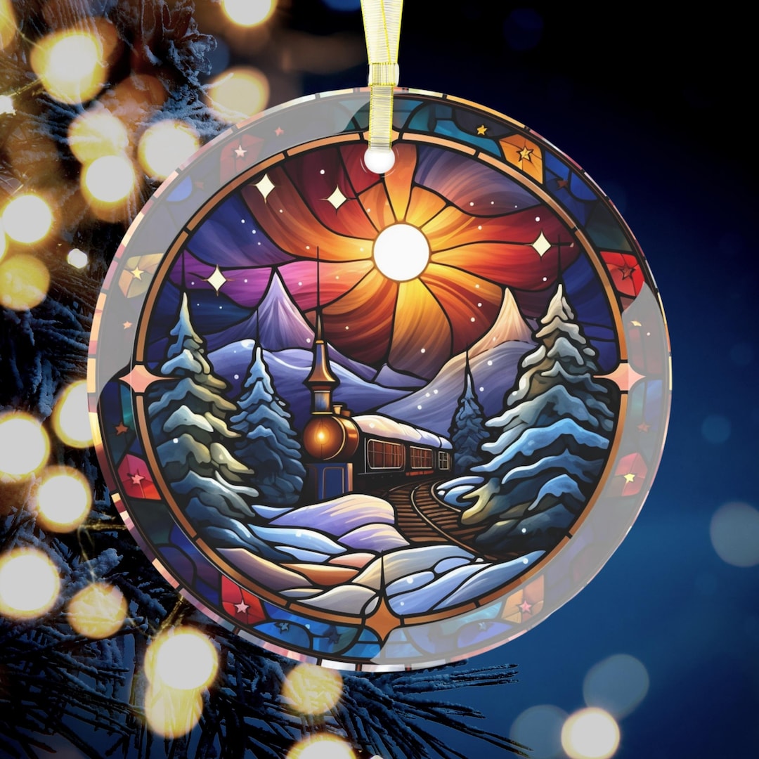 Stained Glass Christmas Train Ornaments, 3D Santa Claus Ornaments