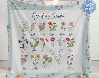 Grandma's Garden Blanket, Blanket Mothers Day, mothers day gift for grandma blanket, Birth Month Flower Gift For Grandma, Nana Gift