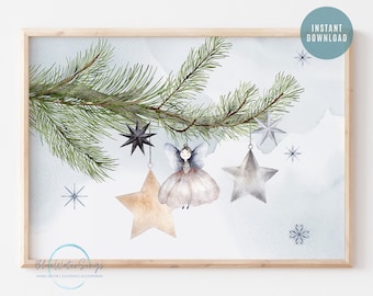 Watercolor Christmas Ornaments Print, Nursery Art (Digital Download)