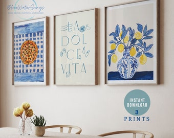 Set of 3 La Dolce Vita Prints, Lemon Amalfi Coast Print Art, Summer Prints, Coastal Print, Kitchen Print, wall art print Digital Download