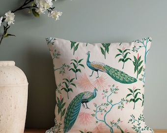 Peacock Chinoiserie Pillow Cover: Tropical Blue Green Decor