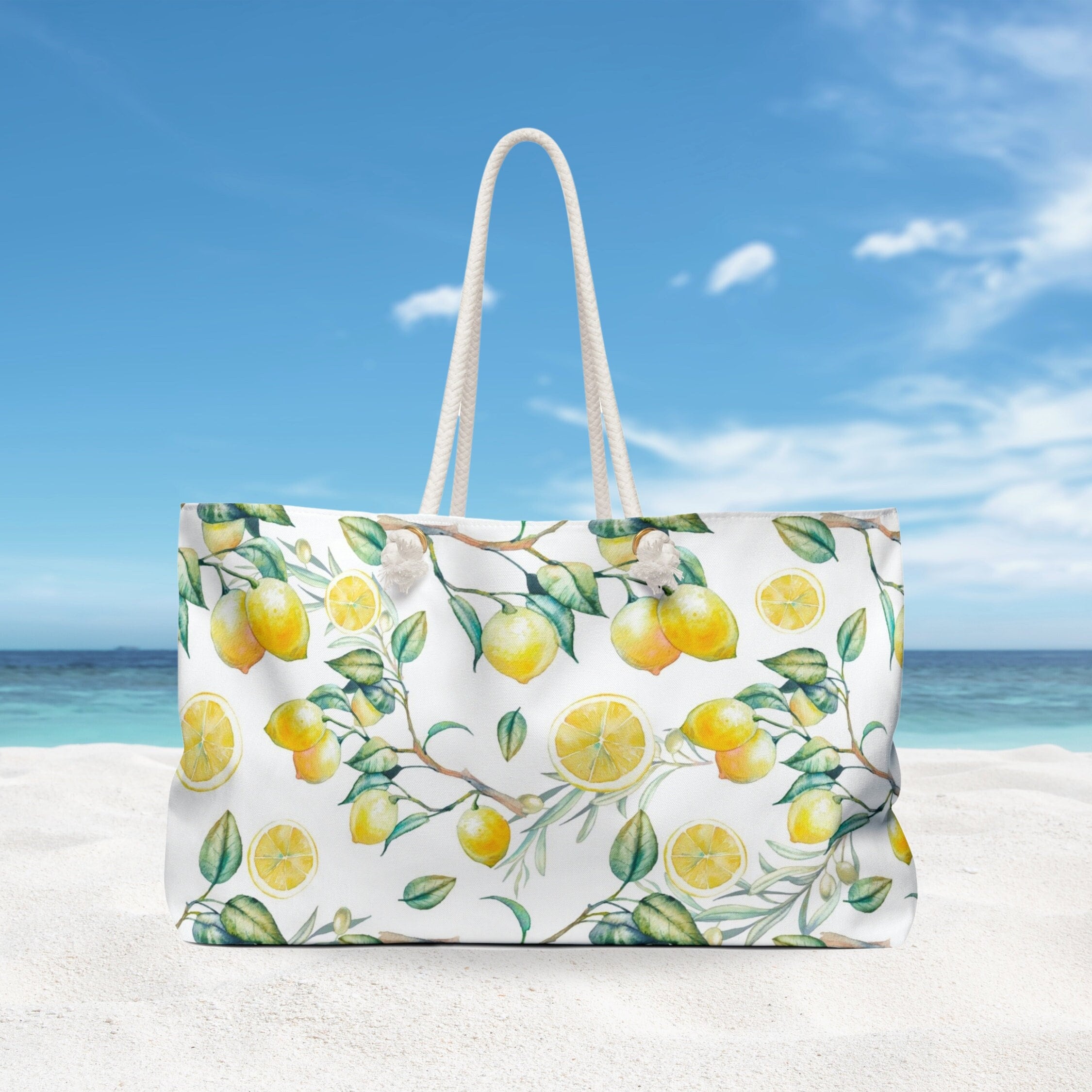 人気カラーの Bag, Beach Lemon Yellow Watercolor Bag Tote Large Lemon バッグ