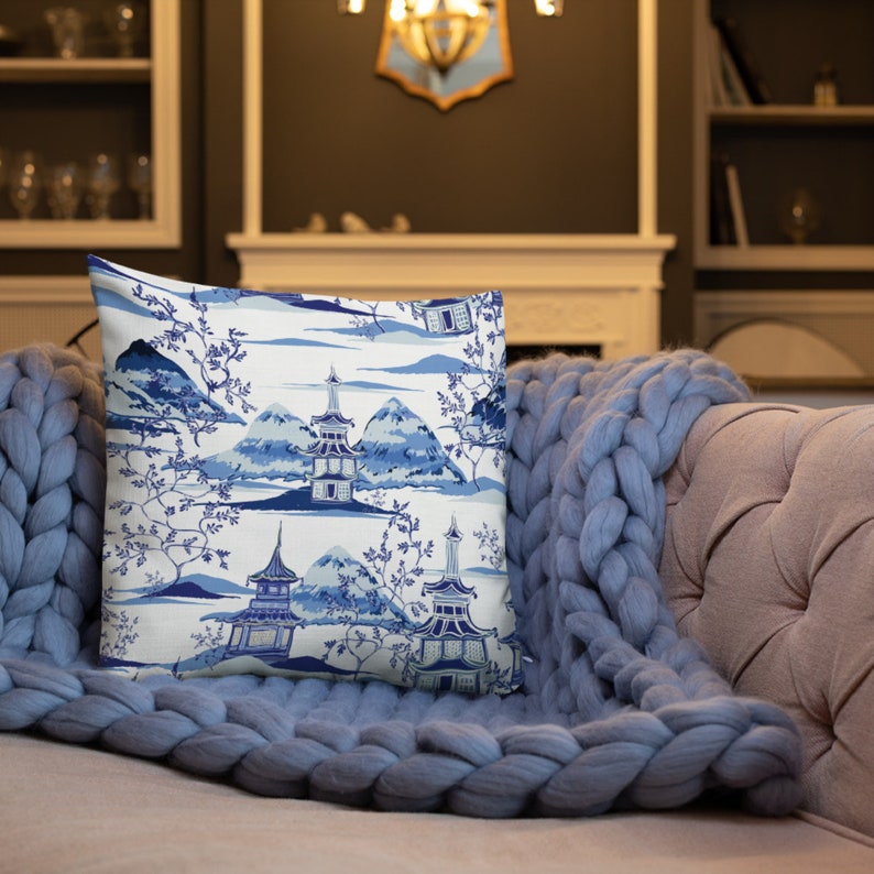 Chinoiserie Pillow Cover Blue Chinoiserie Pillow Covers Blue Etsy