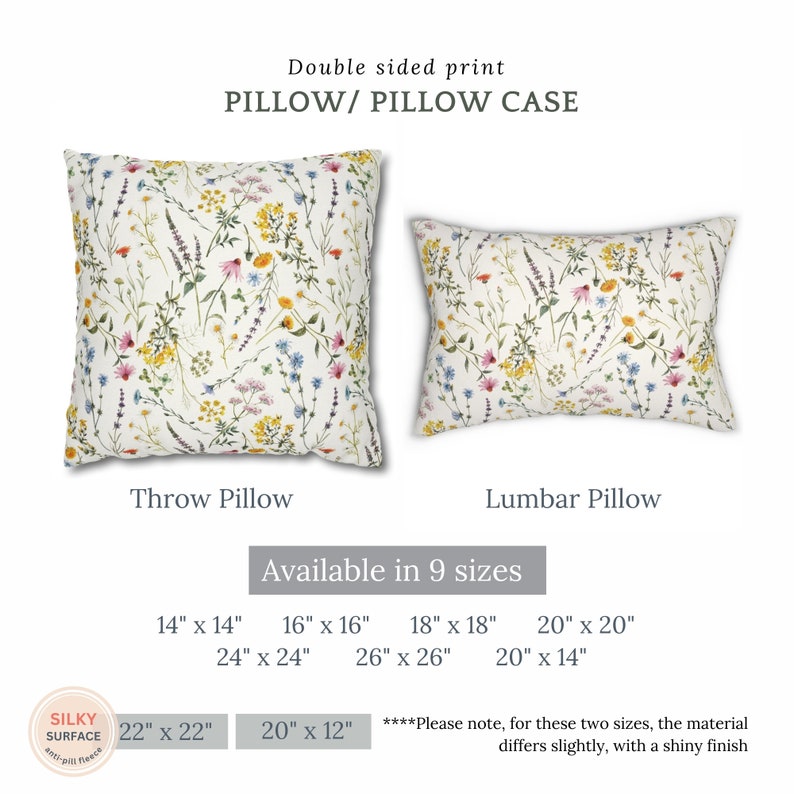 Wildflowers Pillow Covers, Watercolor Spring Summer Pillow Cover, Colorful Flower Pillowcase, Farmhouse Throw Pillow, Spring Home Decor image 2