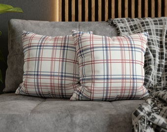 Red White and Blue Plaid Pillow Cover: Patriotic Decor