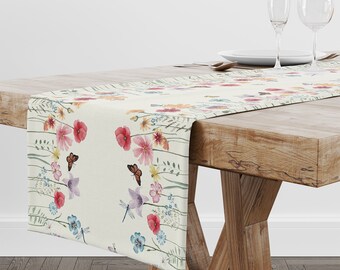 Watercolor Spring Wildflowers Table Runner, Spring Botanical Table Runner, Farmhouse Spring Table Runner, Cotton Table Runners, Spring Decor