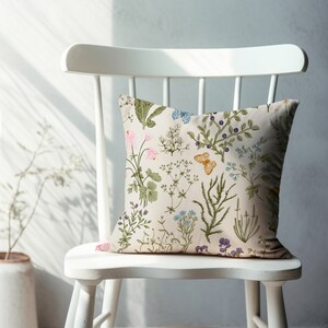 Floral Wildflowers Pillows, Spring Summer Botanical Herb Garden, Floral Pillows Covers, Spring Flower Pillow, Spring Decor
