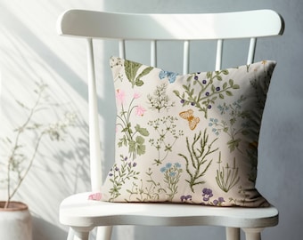 Floral Wildflower Pillow Cover: Botanical Herb Garden Spring Decor