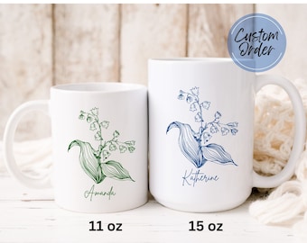 Lily of The Valley Mug, Personalized May Flower Gift