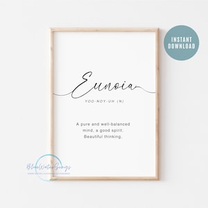 Eunoia Print Inspirational Words, Eunoia Definition Wall Print, Eunoia Quote Wall Art, Printable Wall Art, Digital Download