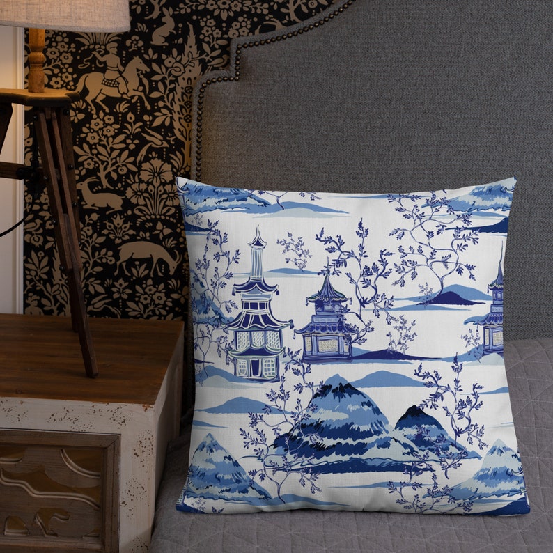 Chinoiserie Pillow Cover Blue Chinoiserie Pillow Covers Blue Etsy