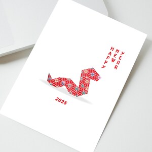 Tarjeta del Año de la Serpiente, Tarjeta del Año Nuevo Lunar con Serpiente de Origami Roja, Tarjetas de Felicitación del Año Nuevo Chino 2025 con Sobres, Año Nuevo Lunar 2025