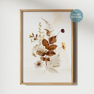Fall Leaves Flowers Art Print, Watercolor Fall Art Print, Falling Leaves Fall Print, Botanical Print, Fall Artwork, Digital Download Art