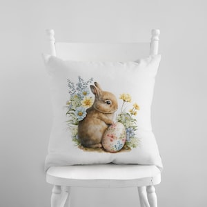 Spring  Rabbit Pillow, Easter Bunny, Bunny and Flowers Pillow Cover, Easter Rabbit Pillow, Rabbit Lover Gift, Bunny Gift, Farmhouse pillows