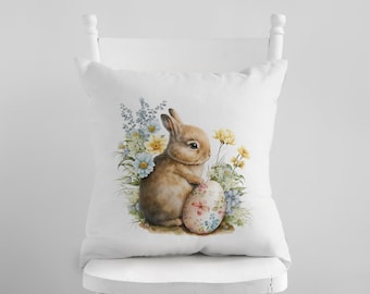 Easter Bunny Pillow Cover: Spring Flowers, Farmhouse Decor