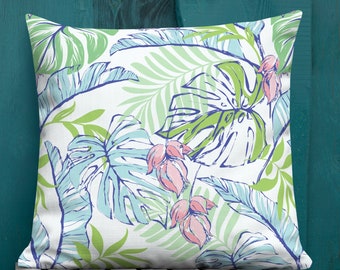 Summer Tropical Leaf Pillow, Beach House Pillow Cover, Summer Pillows, Exotic Plants Pillow, Coastal Pillow, Nautical Pillows, Beach House