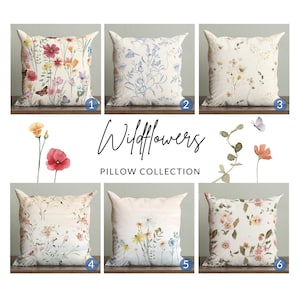 Watercolor Wildflowers Collection Pillow, Floral Throw Pillows, Botanical Pillow, Farmhouse Decorative Throw Pillow, Floral Pillow Case