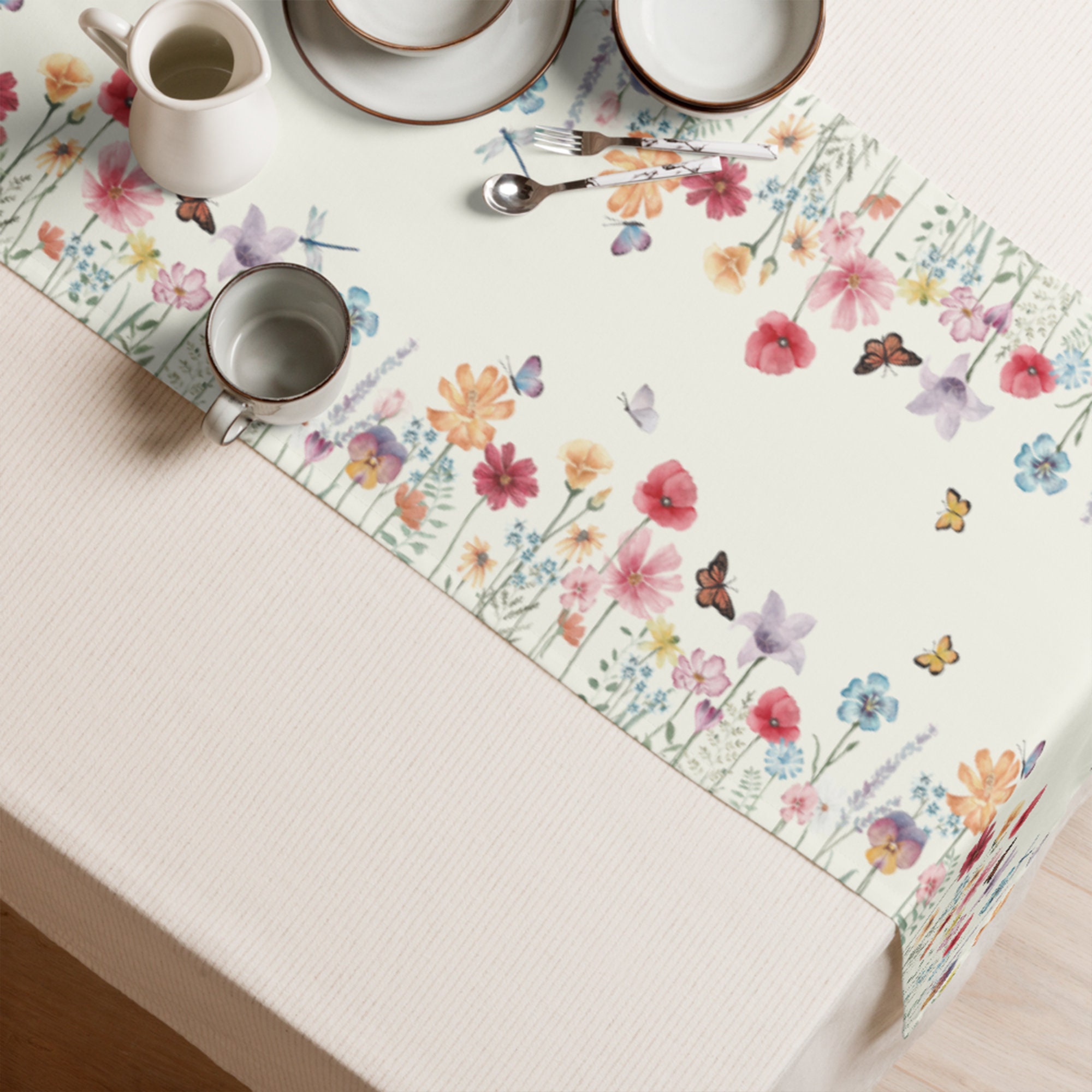 Runner Tavola Moderno Lino Runner Tavolo Legno Bohemian Dalia Fiore Grigio Verde Acqua Vintage Centrini Tovaglia per Comò Cucina Sala da Pranzo Porta TV Armadio Credenza Vacanza Casa Decor, 40x140cm