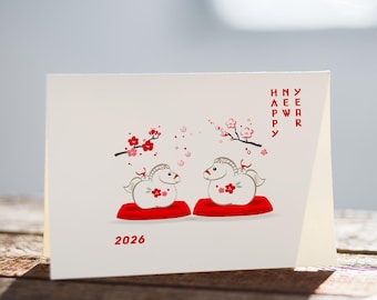 Year Of The Horse Cards, Chinese New Year 2026 Greeting Cards, Minimalist Cute Horse Lunar New Year Card 2026, Lunar New Year Cards