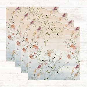 Watercolor Pastel Floral Cloth Napkin Set, Floral Table Napkins, Wildflower Napkins, Botanical Napkins, Spring Flowers Napkins, Spring Decor