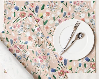 Watercolor Wildflowers Spring Placemat Set, Colorful Flowers Placemats, Spring Summer Floral Placemat Set, Fabric Placemats, Floral Placemat