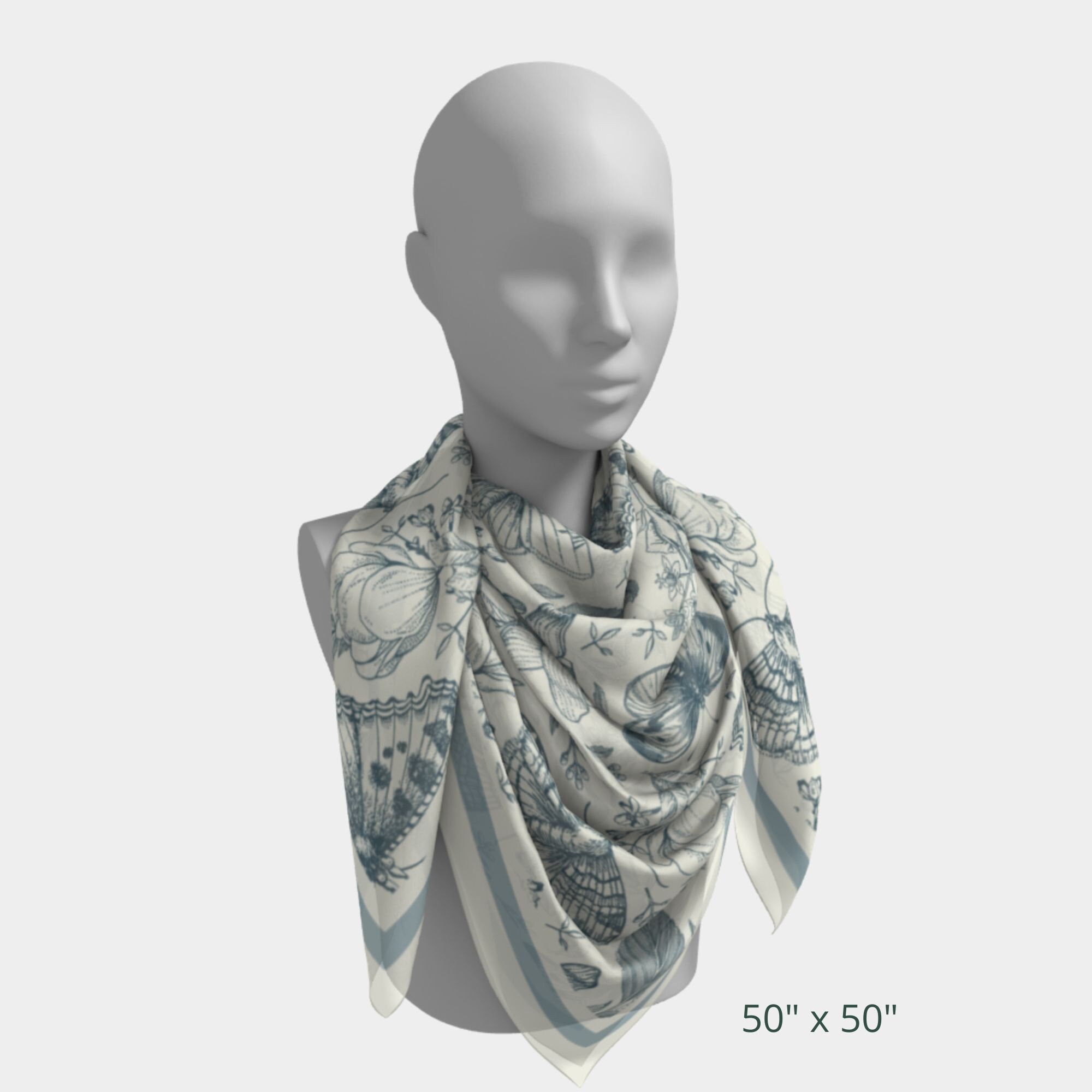 Blue Butterfly Silk Scarf: Vintage Moth Floral Square Scarf - Etsy