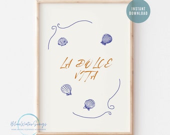 La Dolce Vita Poster, Seashell art Print, Summer Poster Print, Sea Shell Coastal Art, Wall Art Prints, Minimalist Beach Digital Download