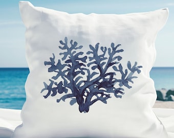Watercolor Coral Reef Pillow Cover: Coastal Nautical Throw Pillow