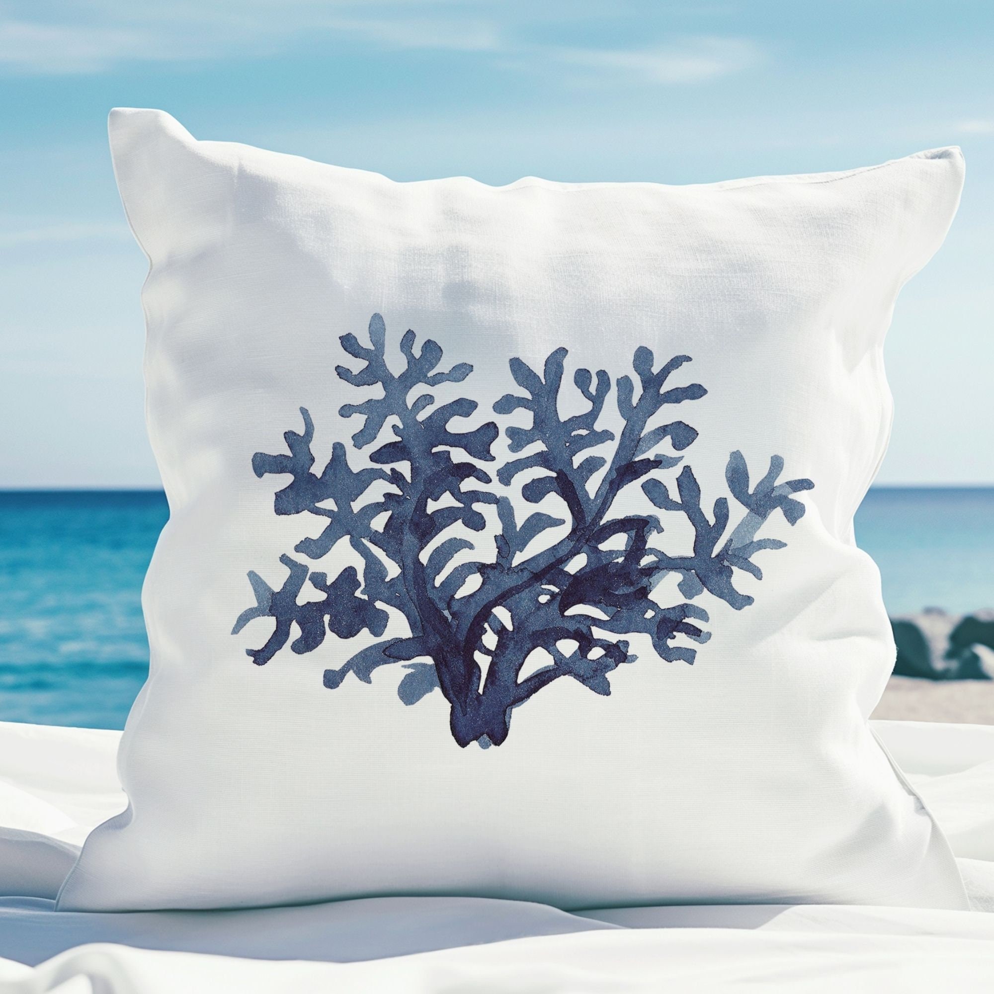 Watercolor Blue Coral Pillow Cover Watercolor Coral Reef Pillow Coastal Pillows Nautical Pillows Summer Throw Pillow Navy Pillows Etsy
