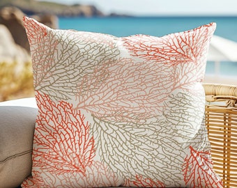 Funda de almohada de coral costero: decoración náutica de casa de playa