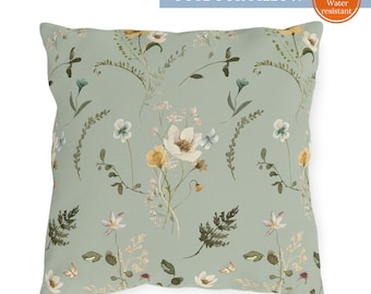 Watercolor Wildflowers Outdoor Pillow: UV & Water Resistant