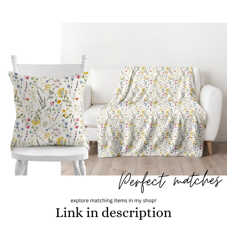 Wildflower Blanket, Watercolor Botanical Floral Blanket, Spring Summer blanket, Boho Wildflowers Blanket, velveteen blanket image 9