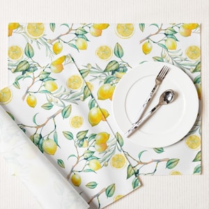 Yellow Lemon Placemat Set, Summer Placemats, Placemat Set, Fabric Placemats, Placemats Farmhouse Style, Lemon Decor Dining Room