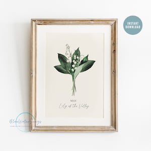 Watercolor Lily of The Valley Print, Botanical Art Print, Birth Flower Print, Flowers Art, Floral Painting Wall Print, Instant Download