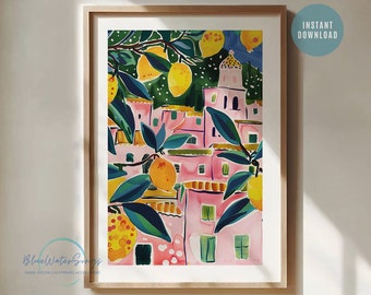 Italia Summer Lemon Poster Print, La Dolce Vita lemon printable, Travel Print, Lemon Tree Wall Art Prints Digital Download Printable Art