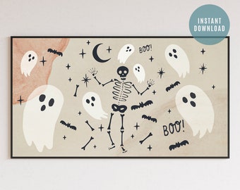 Halloween Samsung Frame TV Art, Samsung Frame TV Art, Dancing skeleton Halloween Art, Frame Tv Halloween, Neutral Modern Farmhouse