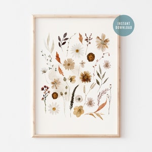 Impresión de flores silvestres en acuarela de otoño, póster botánico de otoño, impresión artística de hojas de otoño, impresión botánica de otoño, obra de arte de otoño, descarga digital