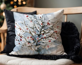 Watercolor Winter Tree Pillow Cover, Christmas Pillow Cover, Watercolor Pillow Cover, Winter Decor, Winter pillows