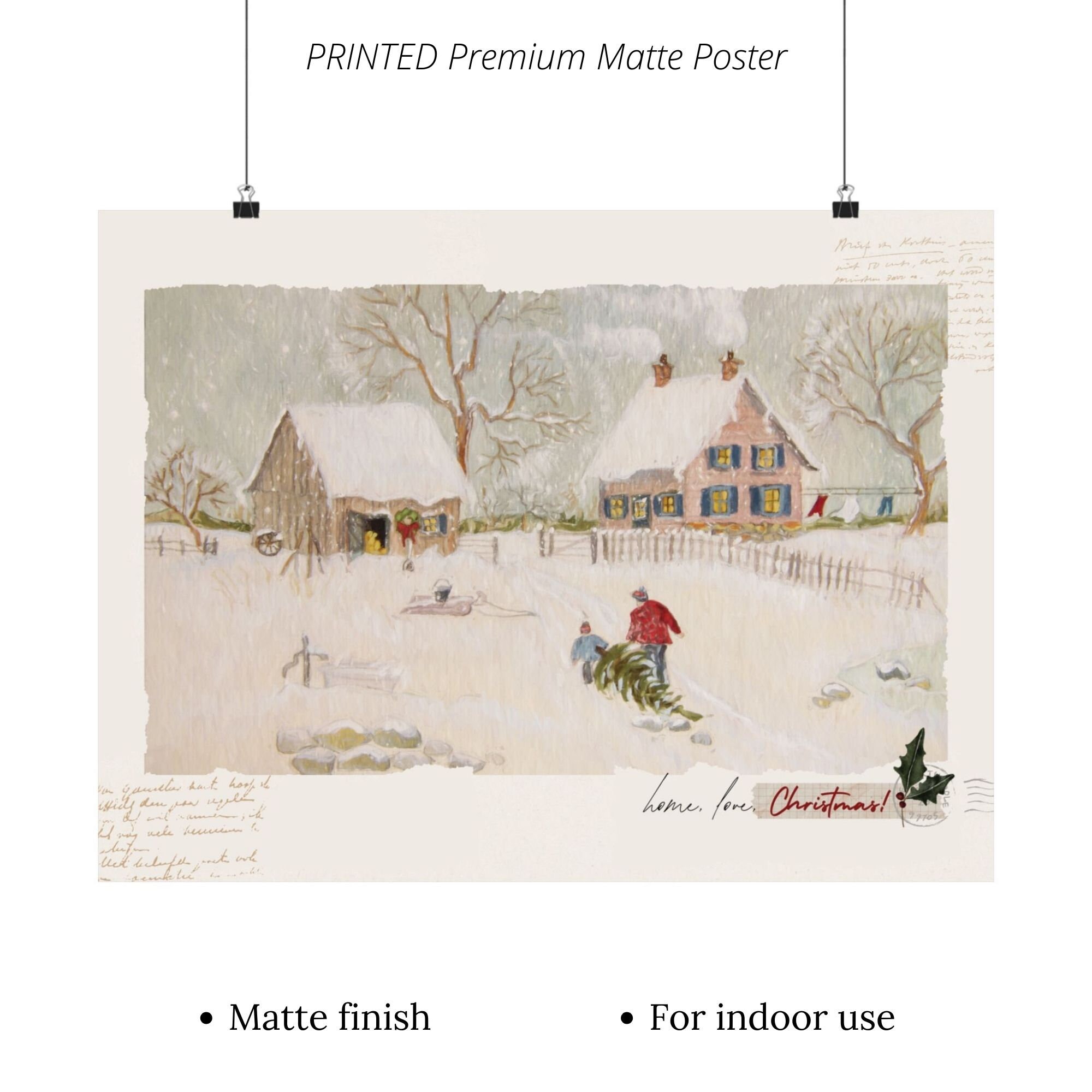 Aesthetic Christmas Poster, Love Home Christmas Print, Winter Art