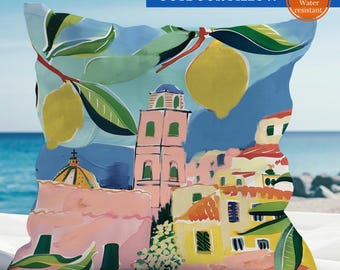 Mediterranean Lemon Outdoor Pillow: Italian Village Coastal Decor