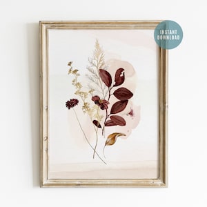 Fall Leaves Flowers Art Print, Watercolor Fall Art Print, Falling Leaves Fall Print, Botanical Print, Fall Artwork, Digital Download Art