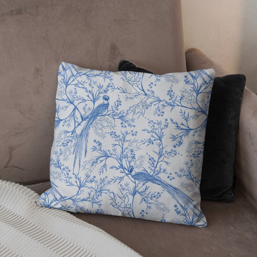 Blue Chinoiserie Pillow Cover Blue Floral Pillow Tropical Etsy