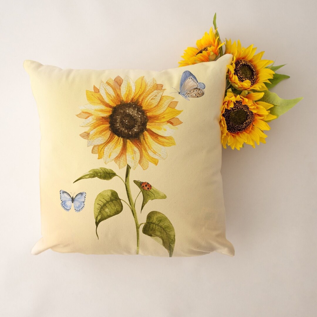 Sunflower Pillow Covers, Farmhouse Pillow Covers, Vintage Sunflower Pillow, Summer Decor, Flower