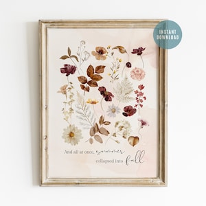 Fall Leaves Flowers Art Print, Watercolor Fall Art Print, Falling Leaves Fall Print, Botanical Print, Fall Artwork, Digital Download Art